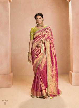 Red Kanjivaram Silk Saree with Lime Green Embroidered Blouse – A Regal Ensemble