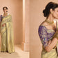 Gold Kanjivaram Silk Saree with Royal Purple Embroidered Blouse – Timeless Grace