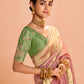 Blush Pink Kanjivaram Silk Saree with Intricate Green Embroidered Blouse – Grace Meets Tradition