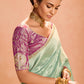 Mint Green Kanjivaram Silk Saree with Elegant Purple Embroidered Blouse – A Dreamy Delight