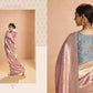 Blush Pink Kanjivaram Silk Saree with Elegant Blue Embroidered Blouse – Subtle Glamour