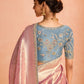 Blush Pink Kanjivaram Silk Saree with Elegant Blue Embroidered Blouse – Subtle Glamour