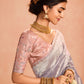 Lavender Kanjivaram Silk Saree with Blush Pink Embroidered Blouse – Perfect for Weddings & Festive Wear