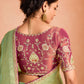 Mint Green Kanjivaram Silk Saree with Wine Embroidered Blouse – Perfect for Weddings & Festive Wear