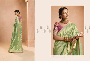 Mint Green Kanjivaram Silk Saree with Wine Embroidered Blouse – Perfect for Weddings & Festive Wear