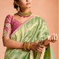 Mint Green Kanjivaram Silk Saree with Wine Embroidered Blouse – Perfect for Weddings & Festive Wear