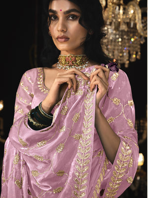 Light Pink Silk Saree with Golden Sequin Work