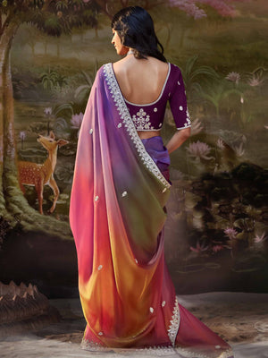 Multicolor Pure Tissue Silk Saree with Embroidered Designer Blouse