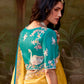 Yellow Silk Embroidered Butta Saree with Teal Blouse
