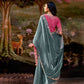 Teal Embroidered Designer Silk Saree with Pink Blouse