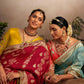Classic Red Banarasi Silk Saree with Yellow Embroidered Blouse