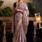 Elegant Lavender Viscose Dola Silk Saree with Contrast Blue Blouse Piece