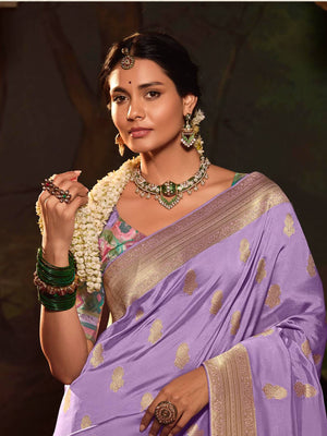 Royal Purple Saree with Contrasting Sea Green Blouse