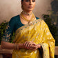 Vibrant Yellow Silk Saree with Teal Embroidered Blouse