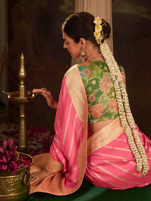 Pink Color Designer Silk Readymade/Easy Saree