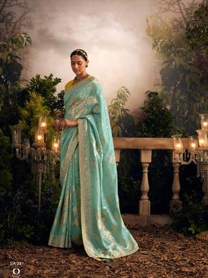 Elegant Green Silk Saree with Contrast Yellow Blouse