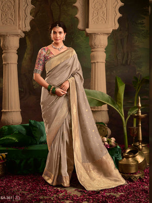 Elegant Beige Crape Dola Silk Saree