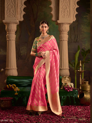 Pink Color Designer Silk Readymade/Easy Saree