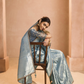 ELEGANT GREY KANJIVARAM SILK SAREE WITH EMBROIDERED BLOUSE
