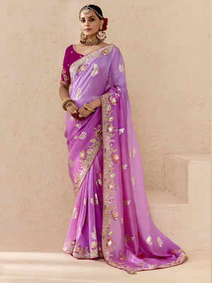 Shaded Pink & Lavender Tussar Silk Saree