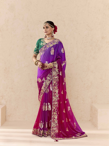 Shaded Purple & Pink Tussar Silk Saree