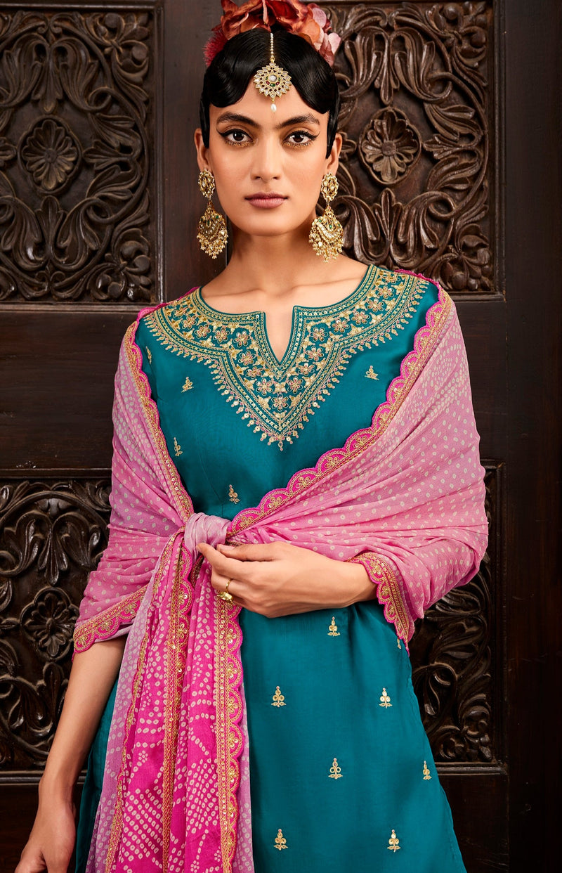 Kimora Stylish Designer Teal Blue Heavy Embroidery Salwar Suit