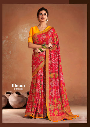 Kimora Rusty Red Fancy Brasso Saree