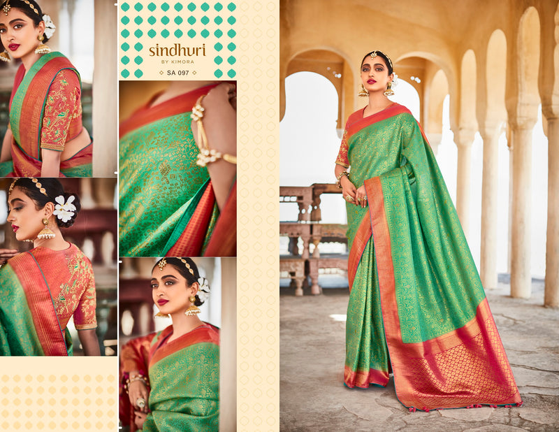 Kimora Green Colour Soft Kanjivaram Silk Saree With Designer Blouse
