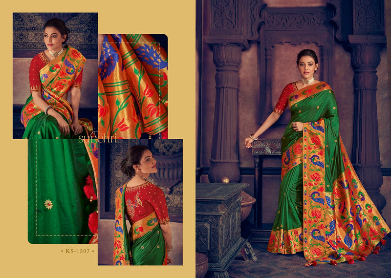 Kimora Paithani Silk Saree With Beautiful Rich Pallu And Work Blouse For Festive Wear Traditional Designer Saree