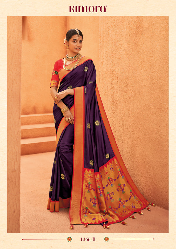 Kimora Purple Silk Festival Designer Saree