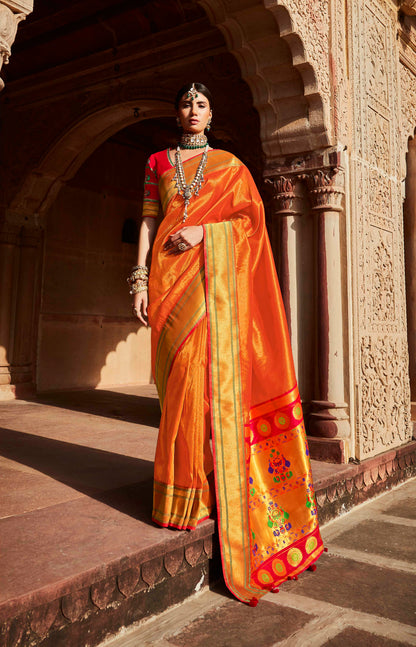 Kimora Fire Navel Orangeregal Paithani Saree