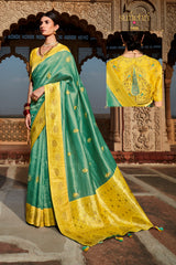 Kimora Junglee Green Paithani Silk Woven Pallu Saree With Designer Blouse