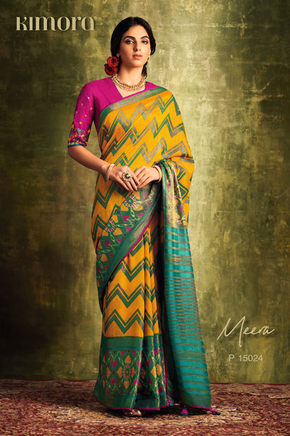 Kimora Flaxen Yellow Fancy Brasso Saree