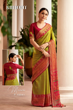 Kimora Bushy Green Fancy Brasso Saree