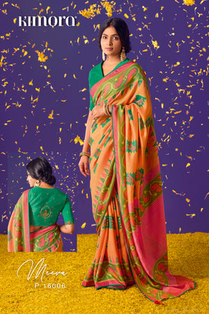 Kimora Valencia Orange Brasso Saree