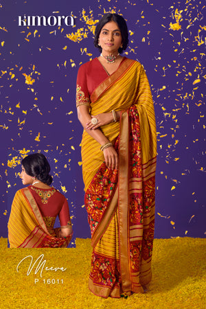 Kimora Platinum Yellow Brasso Saree