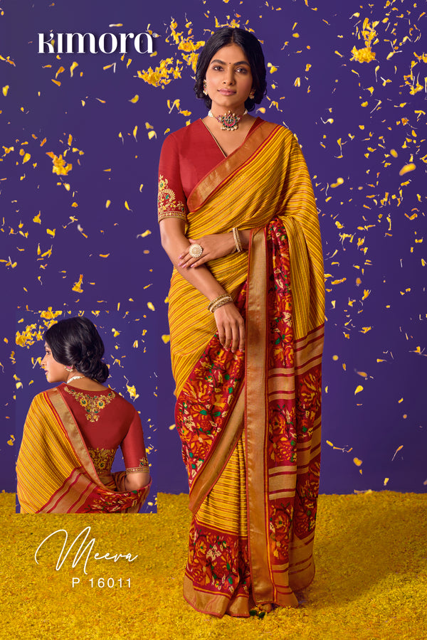 Kimora Platinum Yellow Brasso Saree