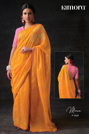 Kimora Pearly Yellow Brasso Saree