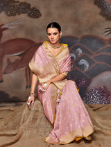 Kimora Event Wear Baby Pink Zari Weaving Silk With Embroidery Work Banarasi Saree