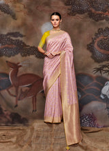 Kimora Event Wear Baby Pink Zari Weaving Silk With Embroidery Work Banarasi Saree