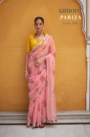 Kimora Flamingo Pink Tissue Silk Saree