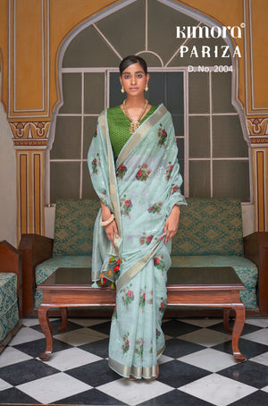 Kimora Light Blue Tissue Silk Saree