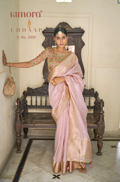 Kimora Flamingo Pink Tissue Silk Saree