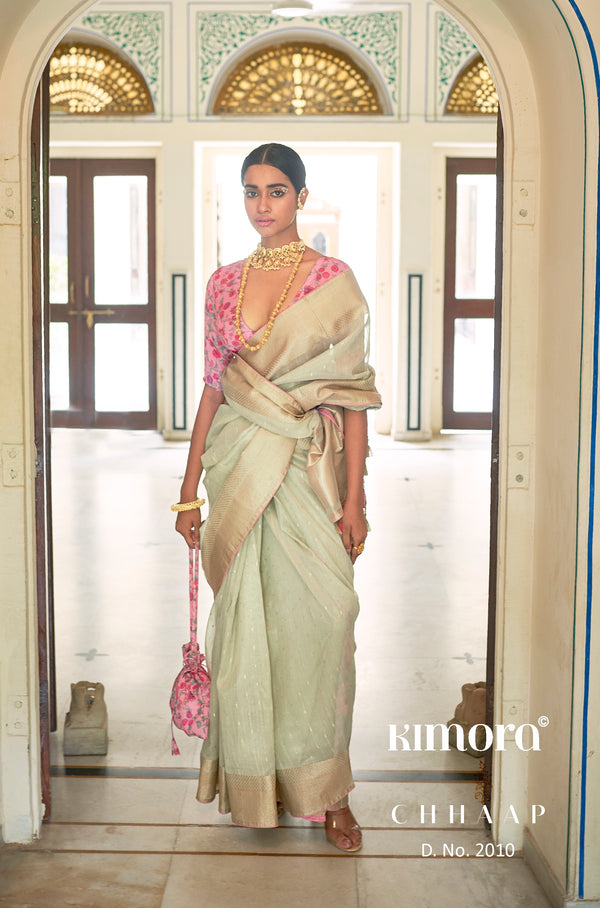 Kimora Mint Green Tissue Silk Saree