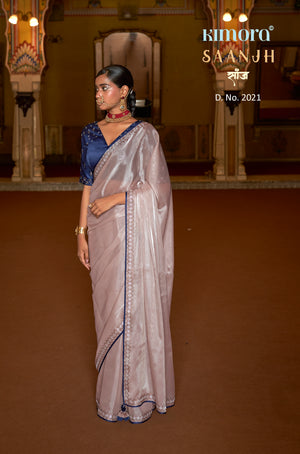 Kimora Light Beige Tissue Silk Saree