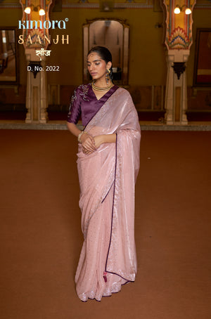 Kimora Flamingo Pink Tissue Silk Saree