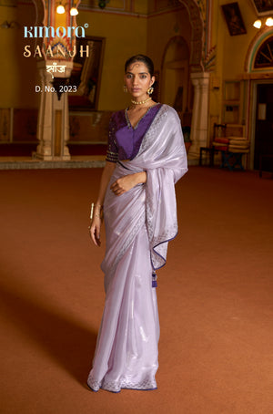 Kimora Pastel Lilac Tissue Silk Saree