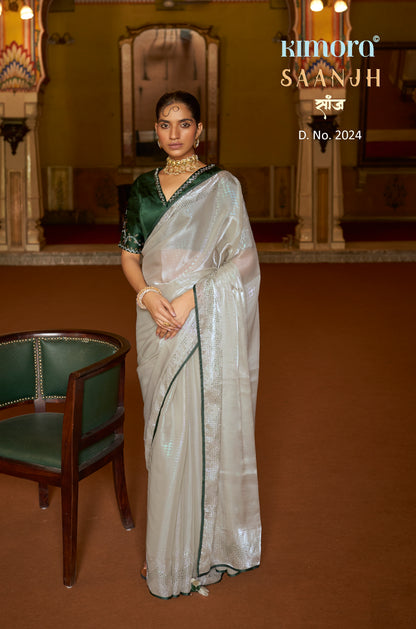 Kimora Pastel Green Tissue Silk Saree