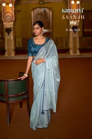 Kimora Powder Blue Tissue Silk Saree