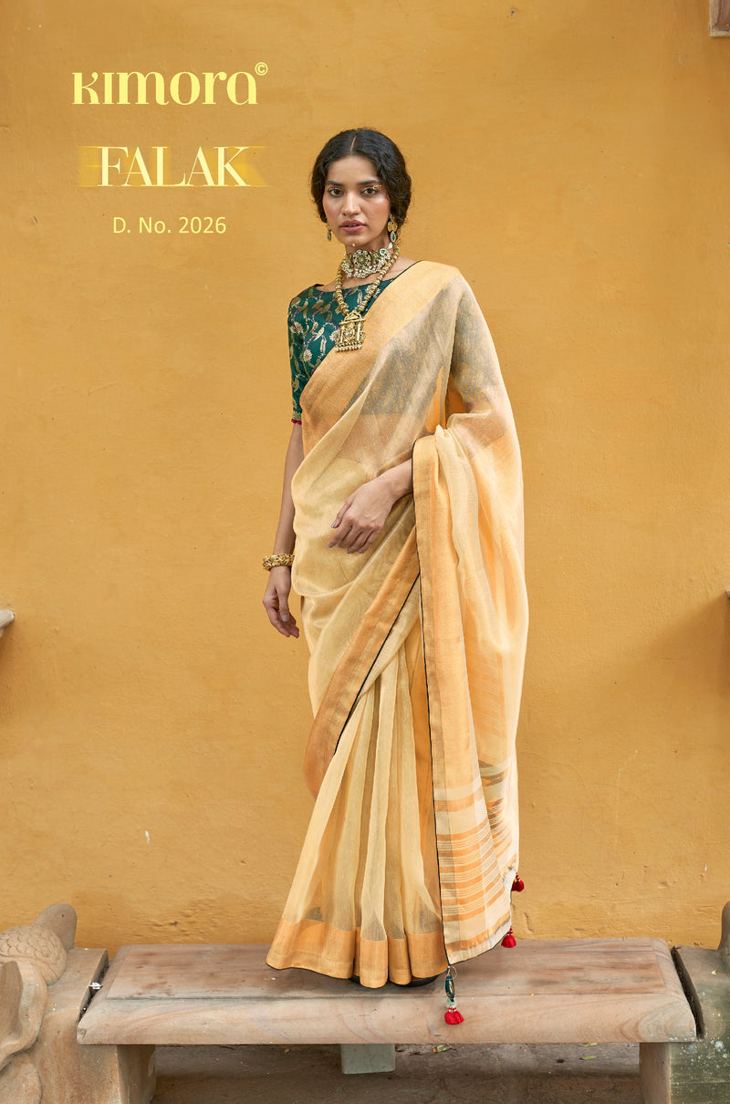 Kimora Orleans Yellow Soft Tissue Organza Silk Saree